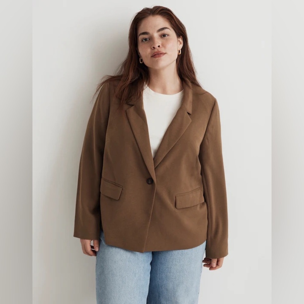 NWT Madewell The Plus Dorset Crop Blazer in Easygoing Crepe Light Roast Size 1X